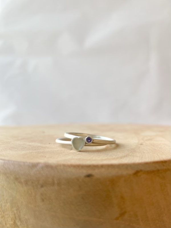 Summer duo: stack met ring hartje mini en ring geboortesteen klein